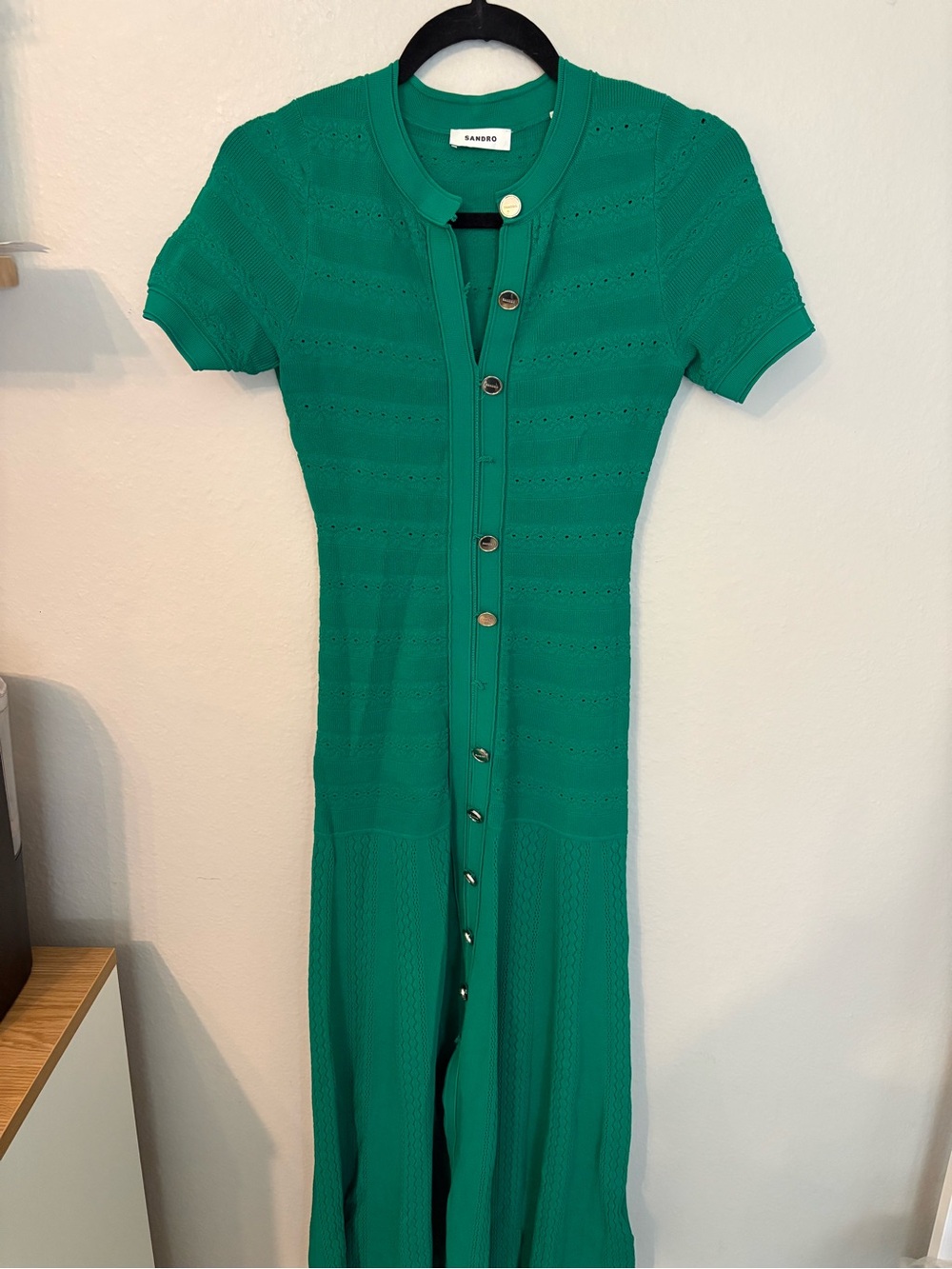 Sandro Green Knit Button-Down Midi Dress WITH FLAW